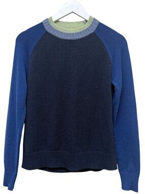 TITLE NINE Womens Golf Sweater XS Navy Blue Merino Wool Blend Crew Knit Pullover